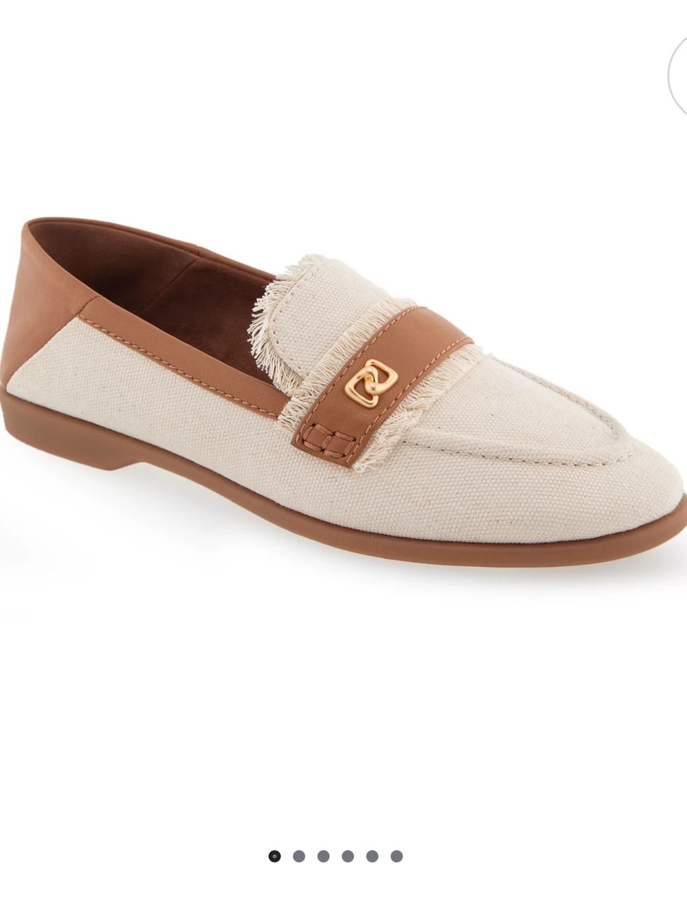 Aerosoles Brik Cream Frayed Edge Canvas Loafers with Leather Trim size 7.5